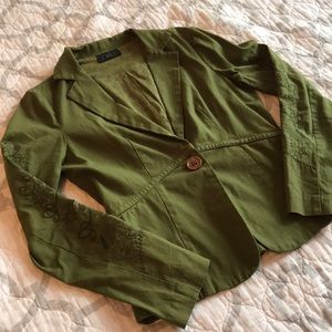 Olive Embroidered Sleeve Blazer